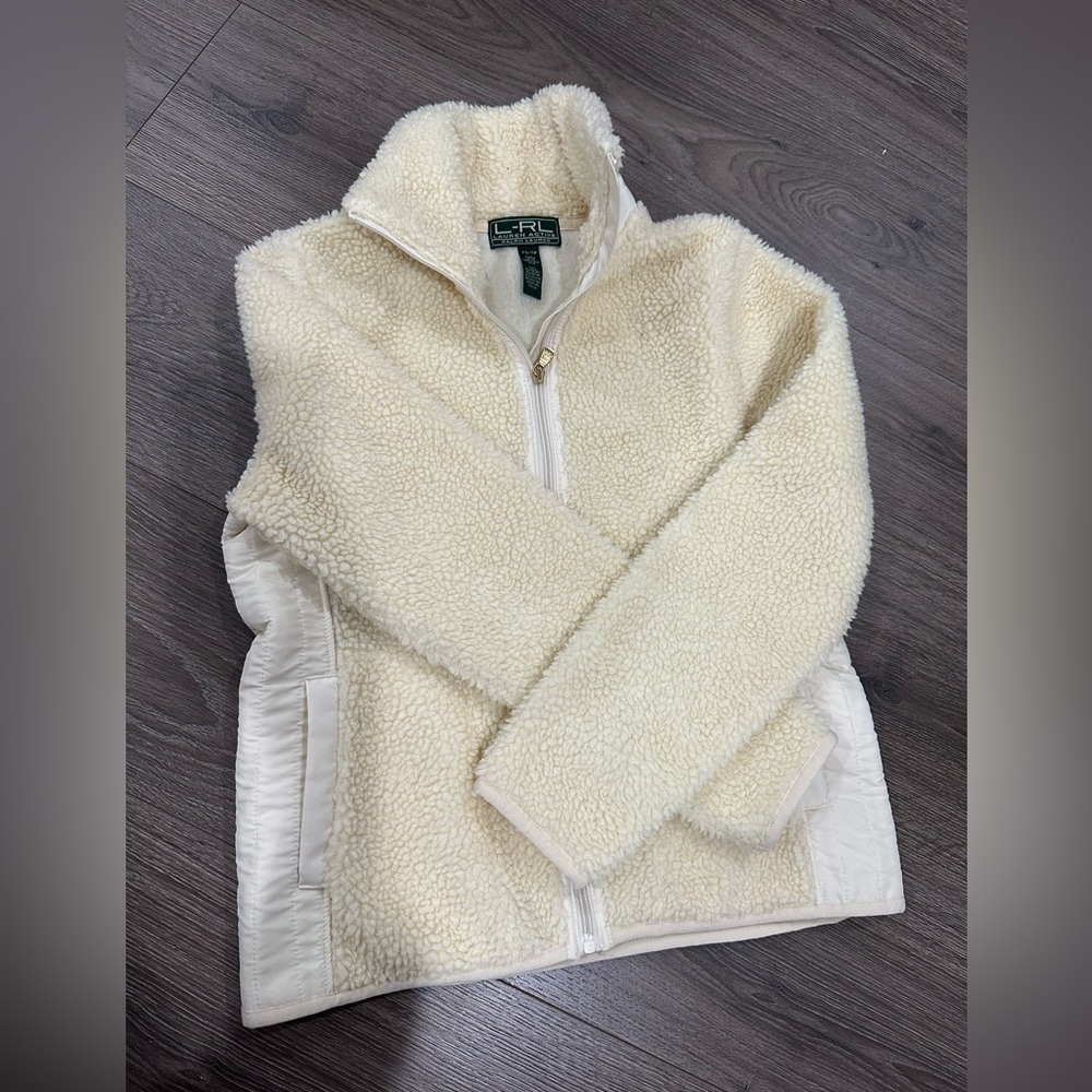 Lauren Ralph Lauren Active Jacket Womens XS  Teddy Zip Up Cream Ivory